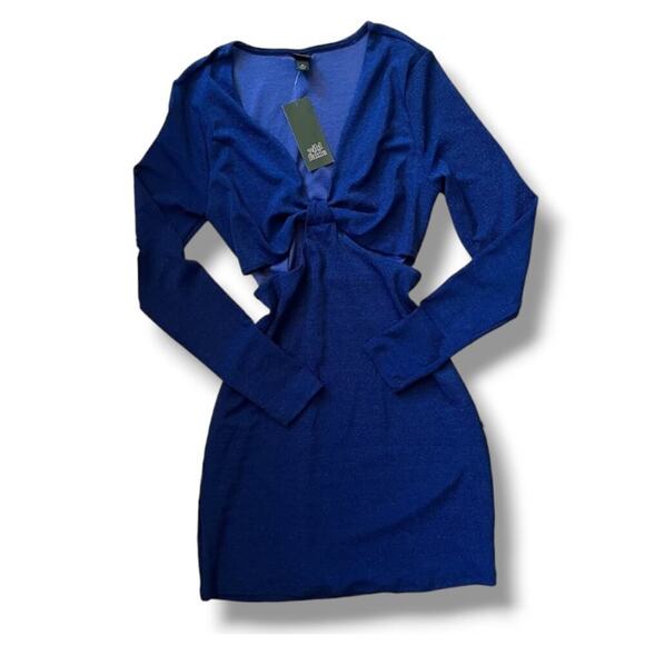 Wild Fable Women’s Blue Long Sleeve Cut Out Lurex Bodycon Dress Small NWT - Picture 1 of 9